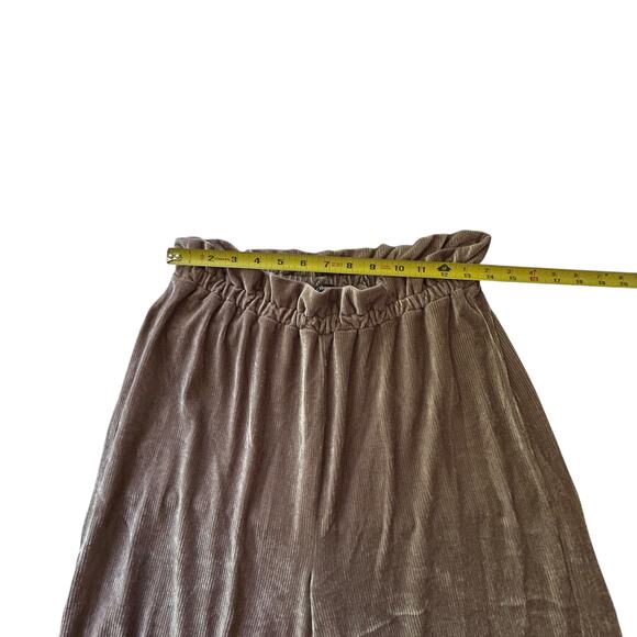 Chocolate USA Wide Leg Ribbed‎ Velvet Pants Taupe Shimmer Soft Stretch Lounge L - Picture 7 of 8